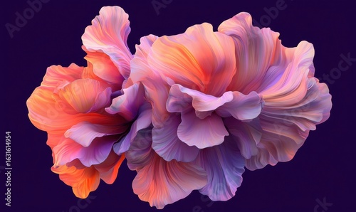 Floral art painting in peach pink and lavender colors with dark background