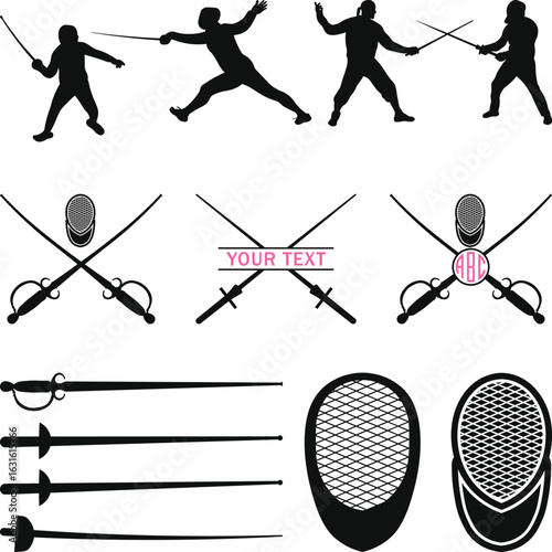Fencing Silhouette Bundle, Fencing Silhouette Set for Athletes, Fencing Player SVG Isolated on white background