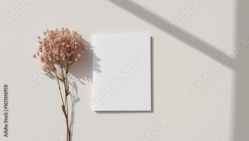 card mockup with lavender and envelope. invitation in minimalist style with flowers