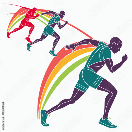 "LGBTQ Pride Runners" or "Diversity Athletics Illustration" are suitable Adobe Stock keywords.

