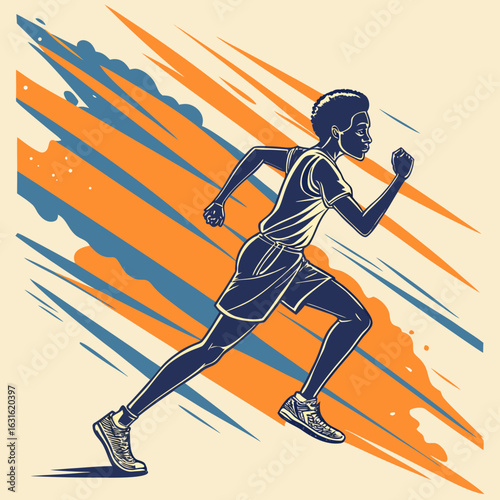 This illustration depicts a victorious runner at the finish line, suitable for Adobe Stock.

