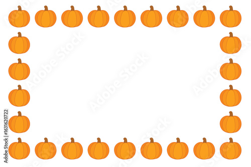 Rectangular frame made of pumpkins on an isolated background, perfect for Halloween or autumn-themed designs, invitations, cards, posters, or compositions with space for text or photos. Copy space.