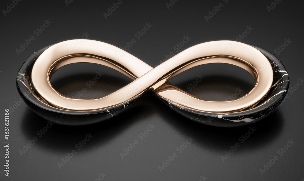 Naklejka premium Infinity loop sculpture metallic and marble intertwined on black