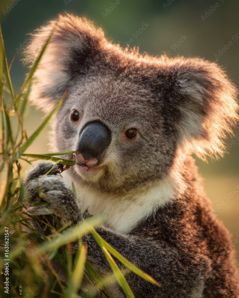 Obraz premium Koala Eating Golden Hour Clean Background