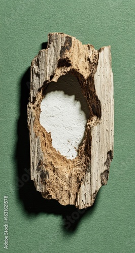 Hollowed driftwood on green