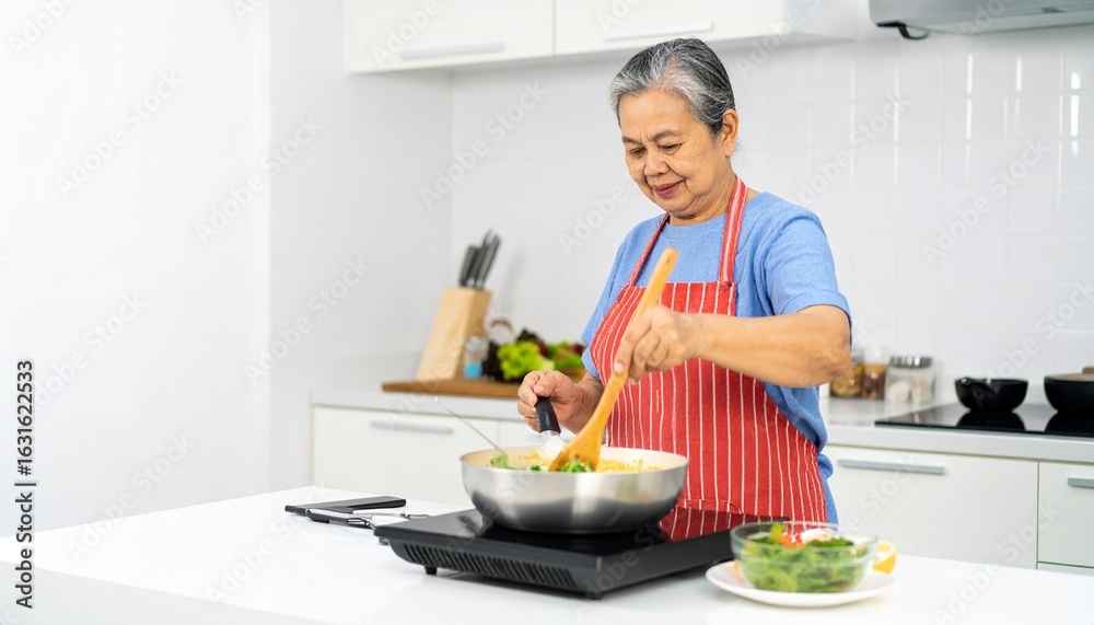 Elderly Woman Home Cooking in Action – Vibrant Kitchen Prep with Fresh Ingredients and Flavorful Dishes Elderly Woman Home Cooking in Action – Vibrant Kitchen Prep with Fresh Ingredients and Flavorful Dishes