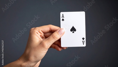 Ace of Spades: A close-up shot showcases a hand delicately holding the Ace of Spades card against a dark, enigmatic background, evoking a sense of chance and strategy.
