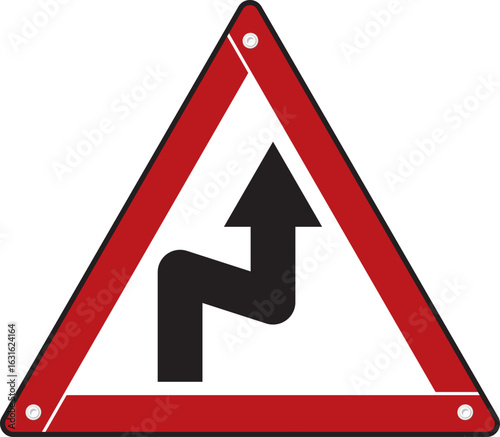 Red Color Triangle Zigzag Right Traffic Sign Vector Design