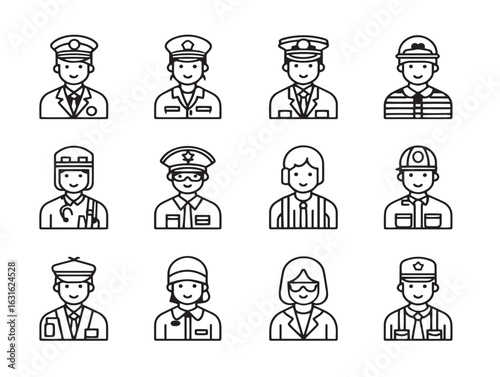 Clean professions and jobs vector icon collection