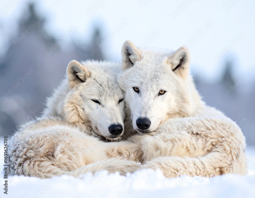 Obraz premium Snow Wolves Huddled for Warmth