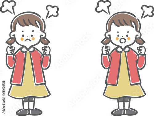 怒っている女の子　全身　ベクター
