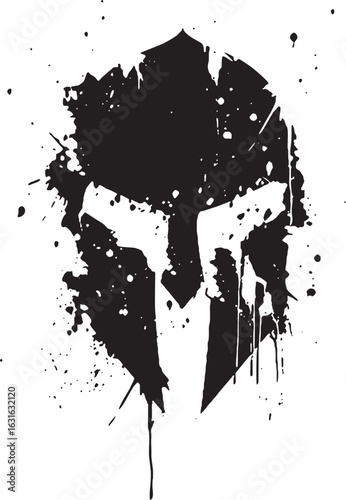 Spartan warrior mask splash weapons logo helmet in action Artwork vector editable for t-shirt design multipurpose use in high definition format wallpaper sticker silhouette aggressive fight 