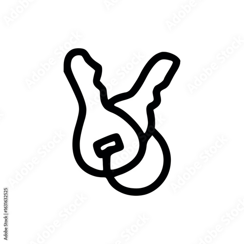Simple outline illustration of two chicken legs connected by a cord in black and white style