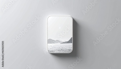Minimalist Wireless Charging Dock with Landscape Display on Soft Gray Background