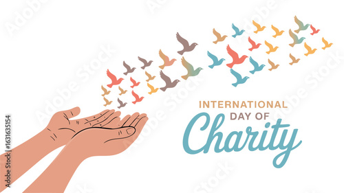 Colorful Birds Flying from Open Hands Charity Concept Illustration