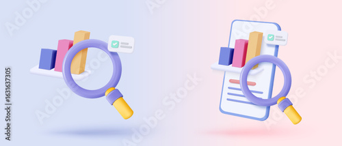 Leadership for successful new idea. Excellent business graph on mobile. under creative solution concept in 3D vector render on white background. 3d goal for business, bank, finance, investment, money