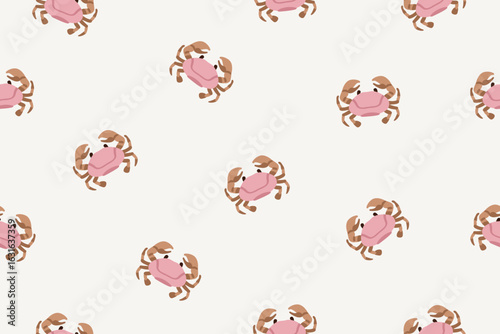 Crabs, seamless pattern. Endless background, marine sea and ocean animal. Tro...