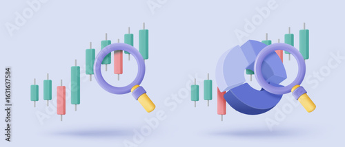 3d statistic graph icon for investment diagram report. creative solution concept on pastel background. Goal for business, bank, finance. 3d analysis investment graph vector icon render illustration