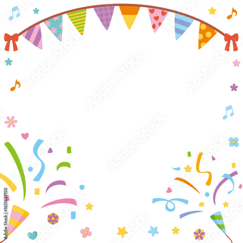お祝いパーティSNS用フレーム｜クラッカーとガーランド(Celebration Party SNS Frame – With Confetti Poppers and Garland)