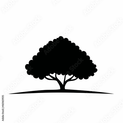 A simple black silhouette icon of three trees on a gentle slope. A minimalist graphic representing a forest, park, or natural environment.