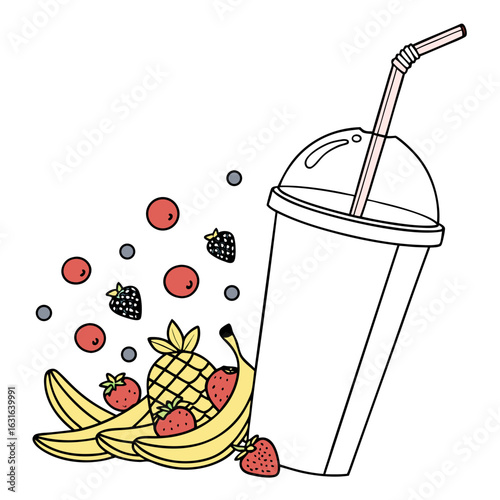 Delicious smoothie with tropical fruits, isolated on white background, vector illustration