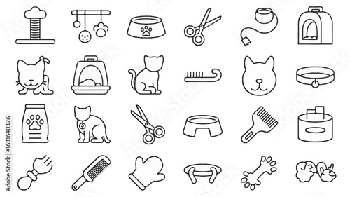 Pet care and supplies icon set silhouette