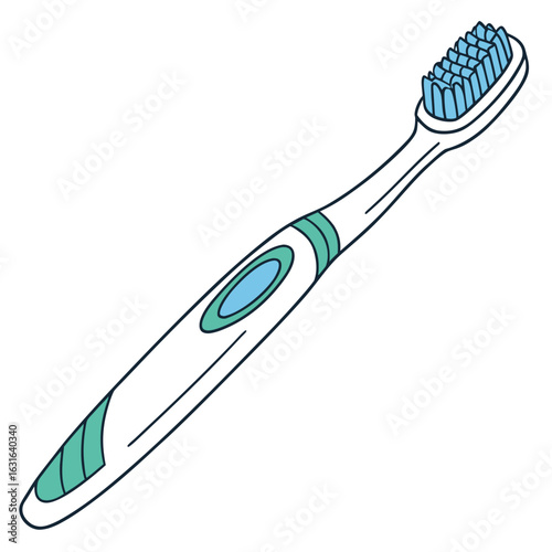 Illustration of a white and blue toothbrush for dental care isolated on white background