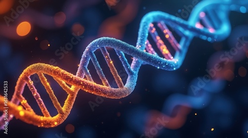 Vibrant double helix dna structure with glowing particles