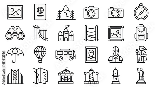 Travel and leisure activity icons in silhouette style