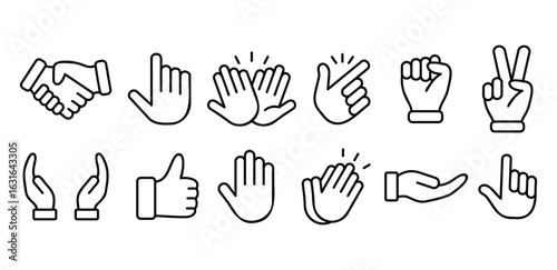 Hand Gesture Line Icon Black and White Color Vector Design Art Illustrations Collections 