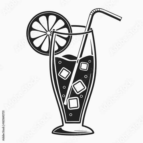 Iced citrus beverage in a tall glass with a straw and a citrus fruit slice