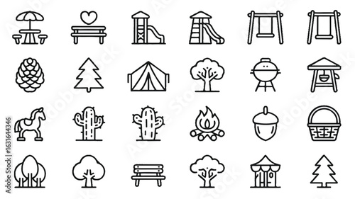 Collection of 20 outdoor recreation and camping icons silhouette