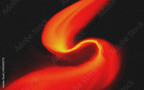 Yellow and red shape on black grainy background, glowing gradient texture with smooth blur design layout