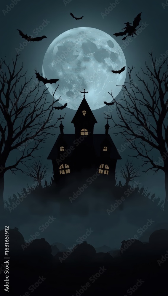 Fototapeta premium Full moon Halloween scene with bats