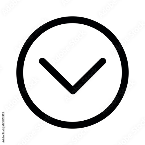 Down arrow inside a circle indicating scrolling or selection of a drop down menu option in black line art
