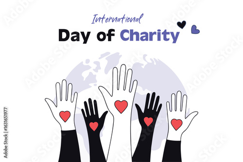 Wallpaper Mural International Day of Charity with Diverse Hands and Heart Symbols Torontodigital.ca
