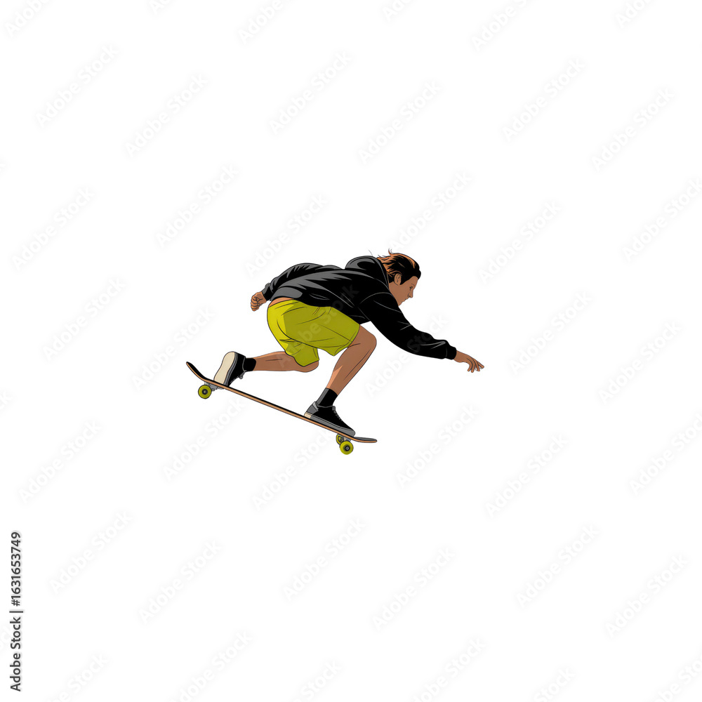 Obraz premium Dynamic Skateboarder in Mid-Air Action Sports Illustration