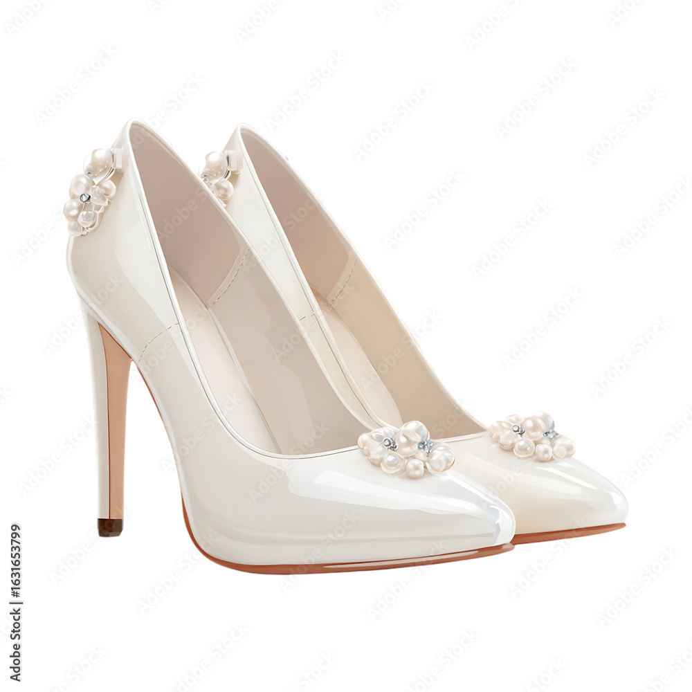 Obraz premium Elegant ivory high heels adorned with pearl accents perfect for a wedding or special occasion
