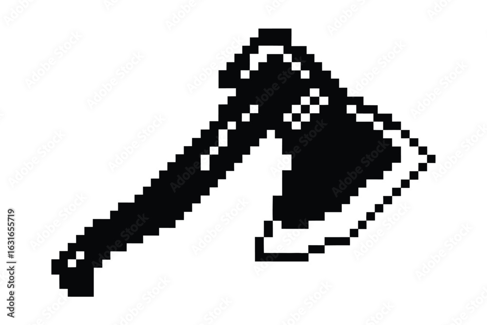 Obraz premium Simple pixel art ax showcases black tone and vintage style with white background
