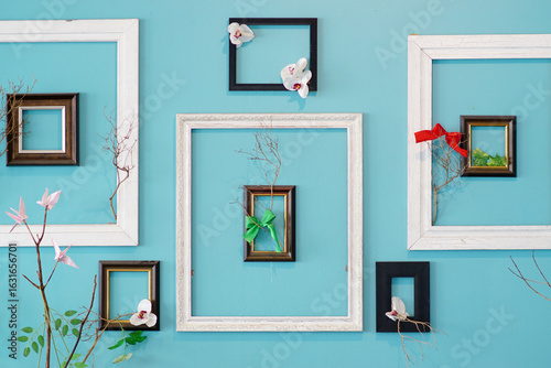 Home decoration at wall with frame, Interior wallpaper background