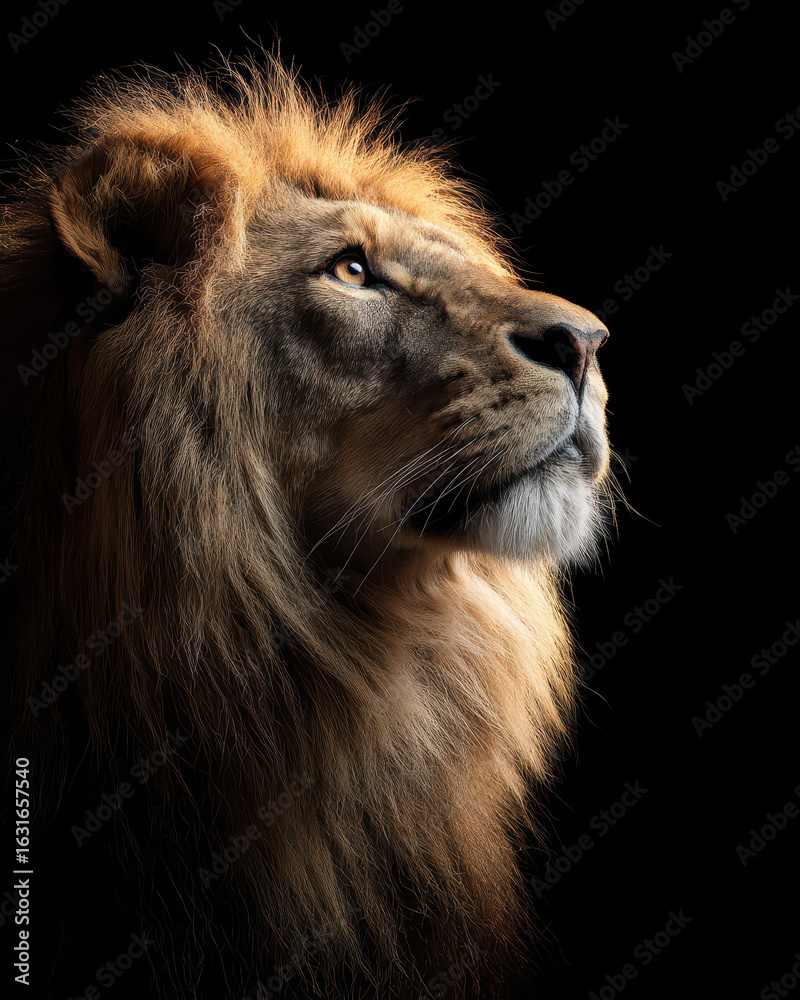 Fototapeta premium Male Lion with a Large Mane Isolated on a Plain Background