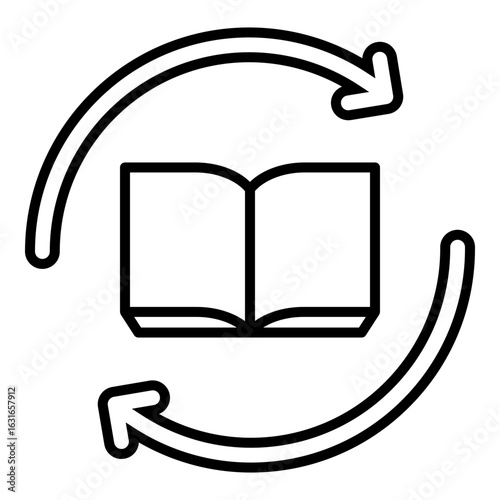 Recycling books icon, showing reuse of paper and old books. Stands for eco-friendly waste care, recycling, and saving secondhand books. Great for topics about environment and reading.