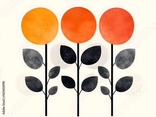 Abstract Floral Illustration: Three Orange Flowers