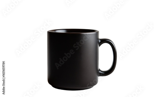 Black coffee mug isolated on white background, png