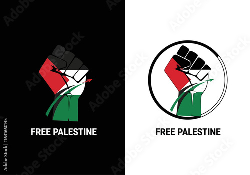 Palestine flag fist symbol of freedom and resistance on black and white background