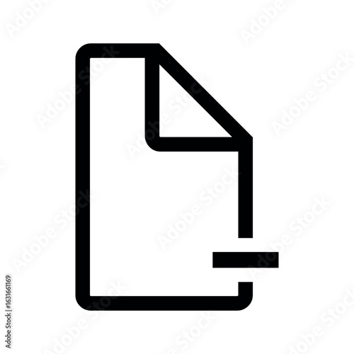 Black outlined document with a folded corner and a horizontal line indicating deletion on a white background