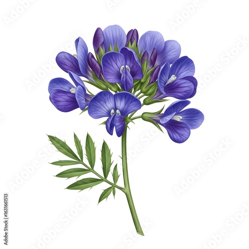 A beautiful illustration of a blue Agapanthus flower head, also known as Lily of the Nile, with its large, spherical cluster of trumpet-shaped blossoms