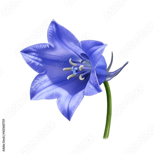 A beautiful and delicate illustration of a single blue Columbine Aquilegia flower, its unique, spurred petals captured in a simple and elegant drawing