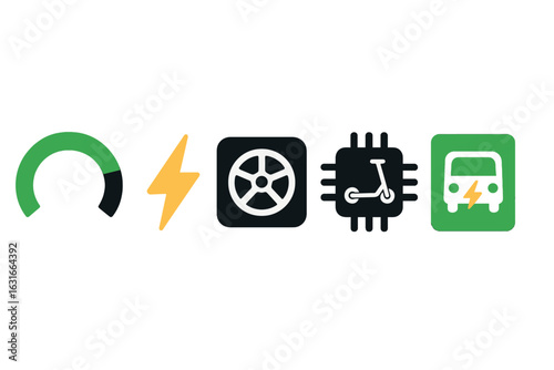 Electric mobility symbols representing various eco-friendly transport options for future urban commuting