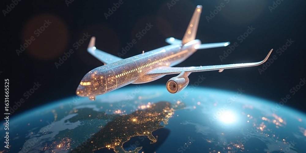 Obraz premium airplane soars above a brightly lit Earth, symbolizing global travel and connection